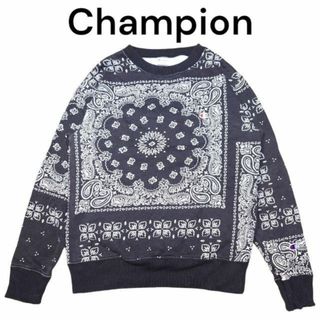 チャンピオン(Champion)のChampion　ペイズリー総柄　スウェットトレーナー　目あり　古着(スウェット)