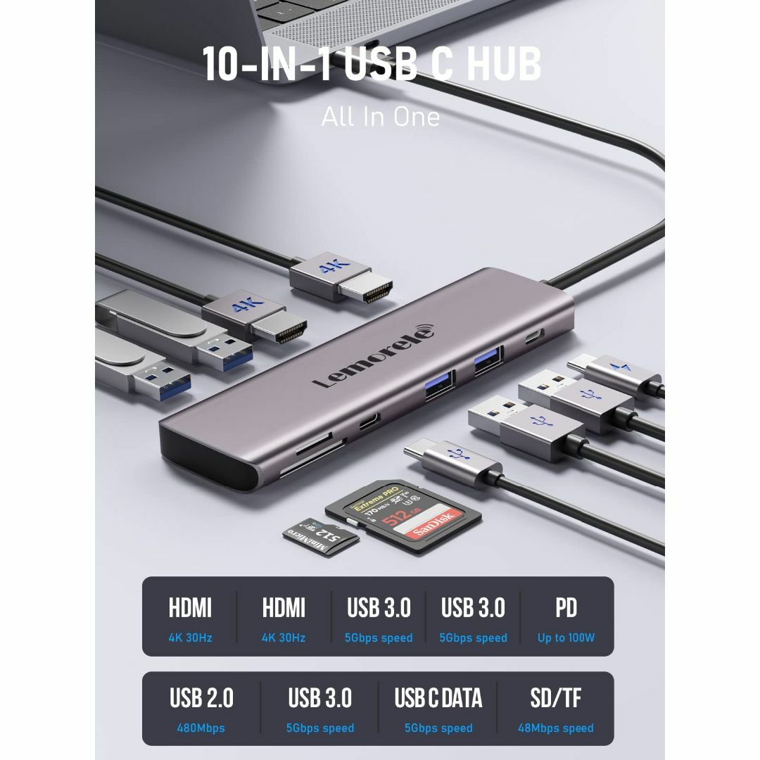 ドッキングステーション usb c ハブ 10-in-1 MST HDMI ２つノートPC