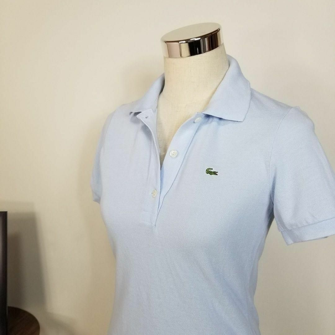 LACOSTE(ラコステ)のLACOSTE刺繍ワニロゴ鹿の子ポロシャツ半袖40薄青ゴルフ テニス カジュアル レディースのトップス(ポロシャツ)の商品写真