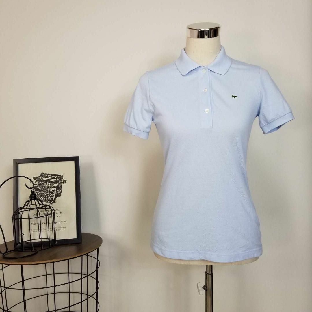 LACOSTE(ラコステ)のLACOSTE刺繍ワニロゴ鹿の子ポロシャツ半袖40薄青ゴルフ テニス カジュアル レディースのトップス(ポロシャツ)の商品写真