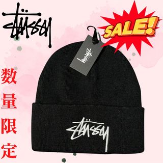 【STU】Stussy ステューシー ニット帽 ロゴ ダンス スノーボード 黒(ニット帽/ビーニー)