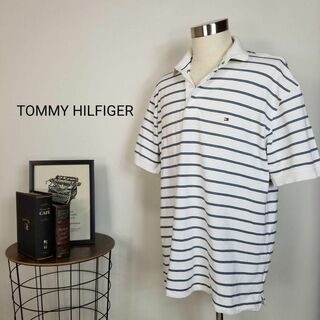 トミーヒルフィガー(TOMMY HILFIGER)のTOMMY HILFIGERボーダー鹿の子ポロシャツ海外メンズXLゴルフ テニス(ポロシャツ)