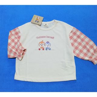 アンパンマン(アンパンマン)の❤️新品　90cm　アンパンマン　2023袖チェック長袖Tシャツ　アイボ×レッド(Tシャツ/カットソー)