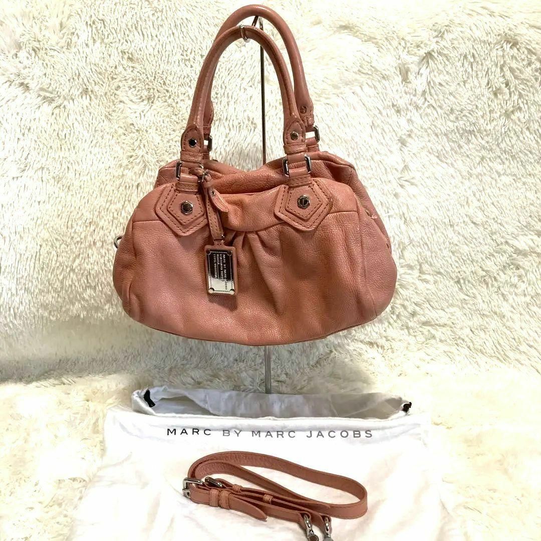 33cm持ち手MARC BY MARC JACOBS 2WAYバッグ　レザー　ピンク