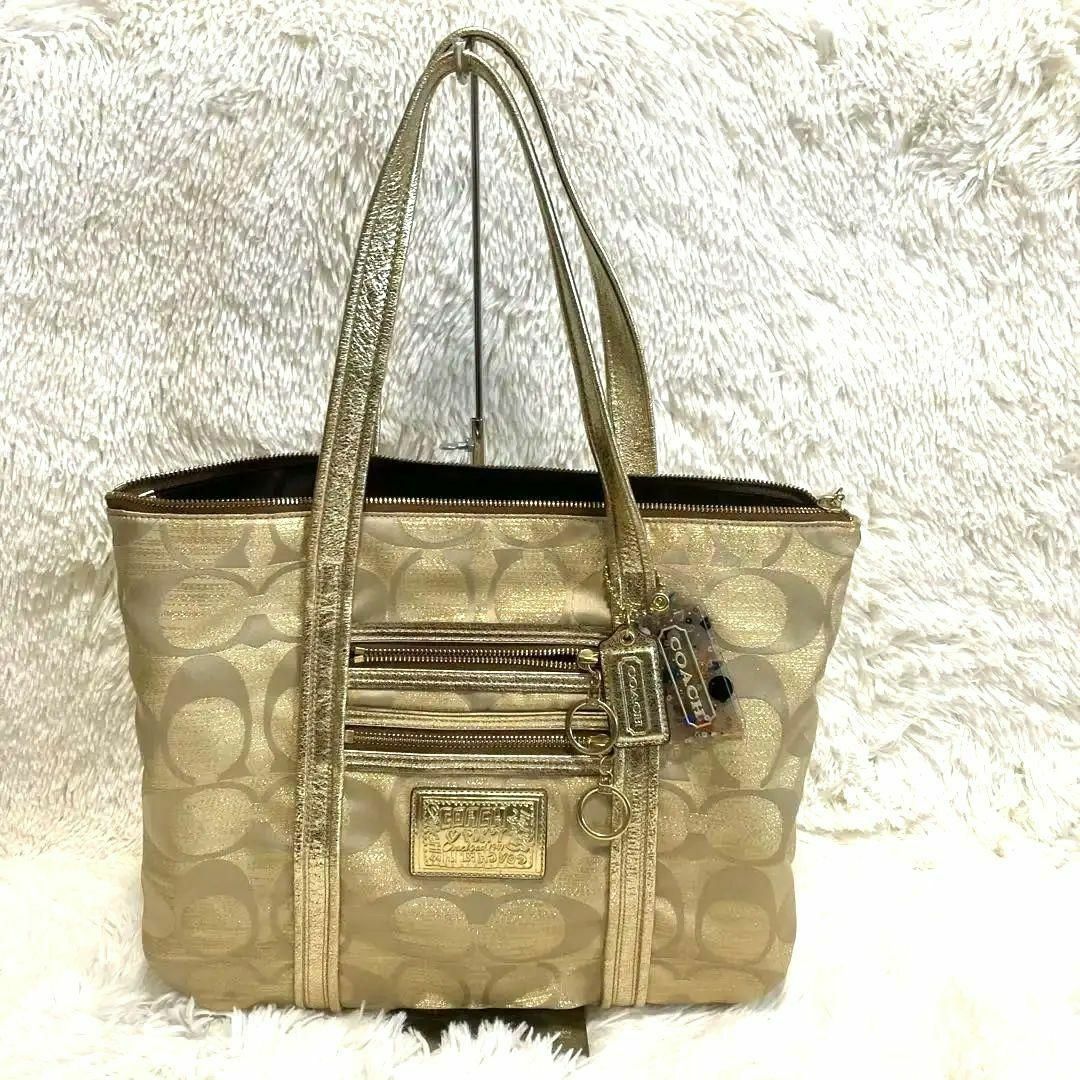 COACH シグネチャー 13826 トートバッグ ポピー キャンバス ゴールド | フリマアプリ ラクマ