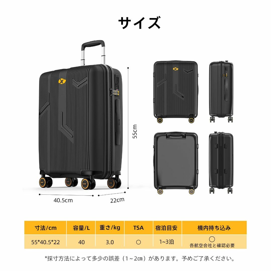 【色: ブルー】MGOB スーツケース キャリーケース 40L 2泊3日 機内持