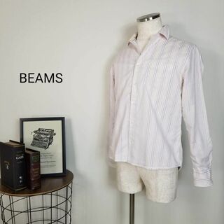 ビームス(BEAMS)のBEAMSレイヤードマルチストライプダブルフェイスシャツ白多色メンズS二重生地(シャツ)