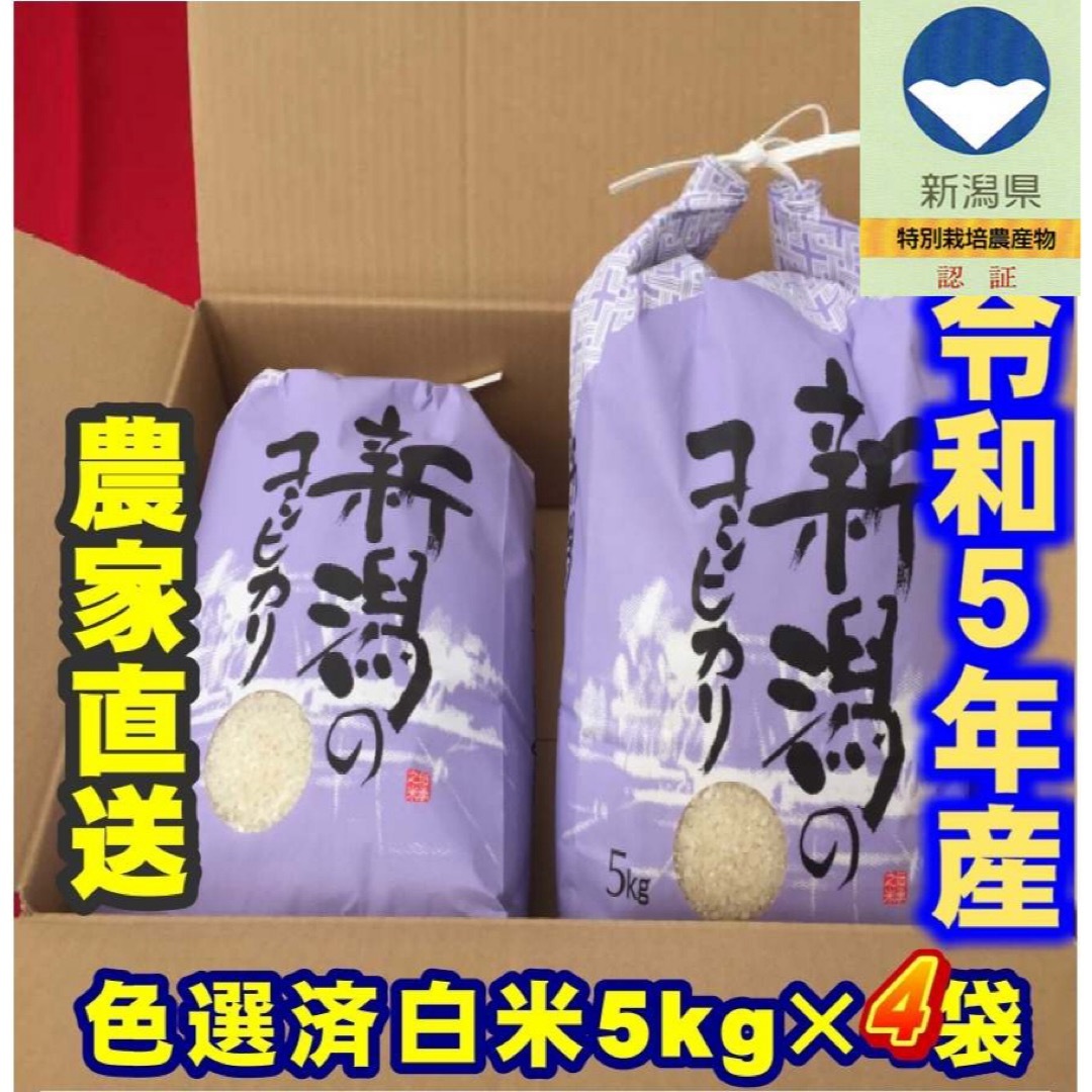 新米　令和5年産新潟コシヒカリ　白米5kg×4個★農家直送★色彩選別済24