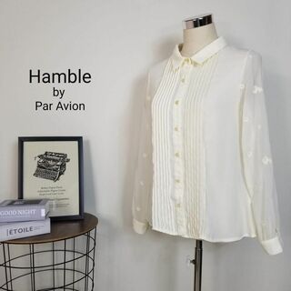 ハンブルバイパラビオン(Hamble by Par Avion)の美品Hamble by Par Avionフラワー刺繍ピンタックシアーブラウスF(シャツ/ブラウス(長袖/七分))