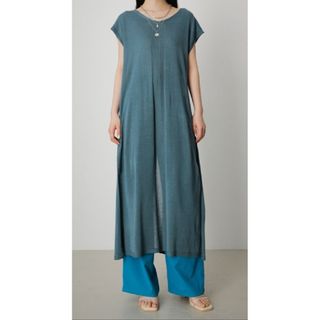 アズールバイマウジー(AZUL by moussy)の新品 アズールバイマウジー 2way フレンチスリーブ ニット (ブルー系)(ロングワンピース/マキシワンピース)