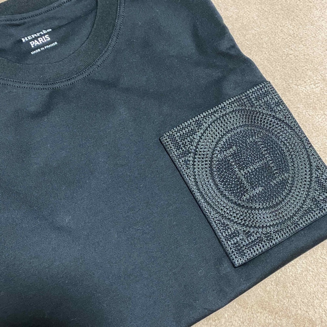 Hermes - Tシャツ 刺繍入りポケット 黒 ブラック 新品未使用 34サイズ