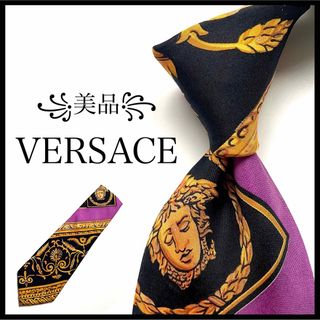 ヴェルサーチ(VERSACE)の꧁美品꧂ ヴェルサーチ ネクタイ バロック柄 メデューサ ブラック ゴールド(ネクタイ)