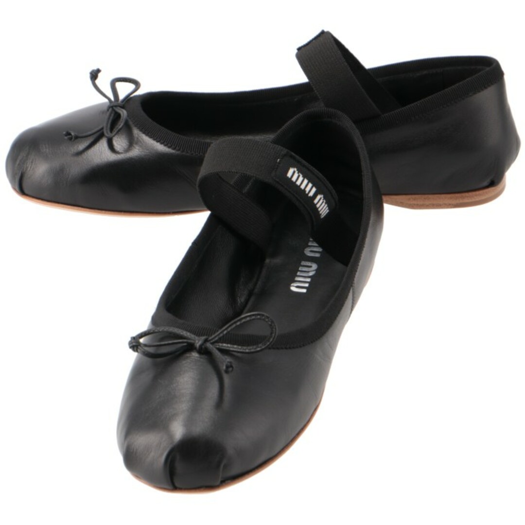 ★送料関税込★MiuMiu パッチロゴバンド リボン バレエシューズ MIU MIU - ミュウミュウ MIU MIU バレリーナ フラットパンプス