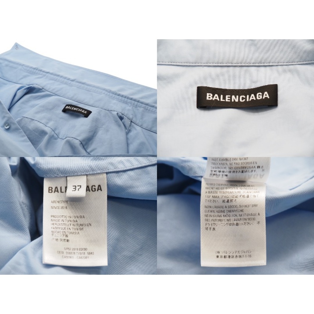 BALENCIAGA バレンシアガ 長袖シャツ 18年 バックプリントシャツ ブルー コットン サイズ37 C630556878TYB185840 良品  54254