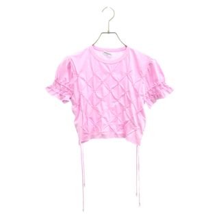 シャネル(CHANEL)のCHANEL シャネル 23SS Short Sleeve Cropped Top ラインストーンチャーム付き ココマーク刺繍半袖Tシャツ レディース ピンク P74589K10724(Tシャツ(半袖/袖なし))