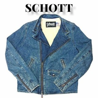 ショット(schott)のSCHOTT デニム ライダースジャケット ショット 古着 ダメージ加工(ライダースジャケット)