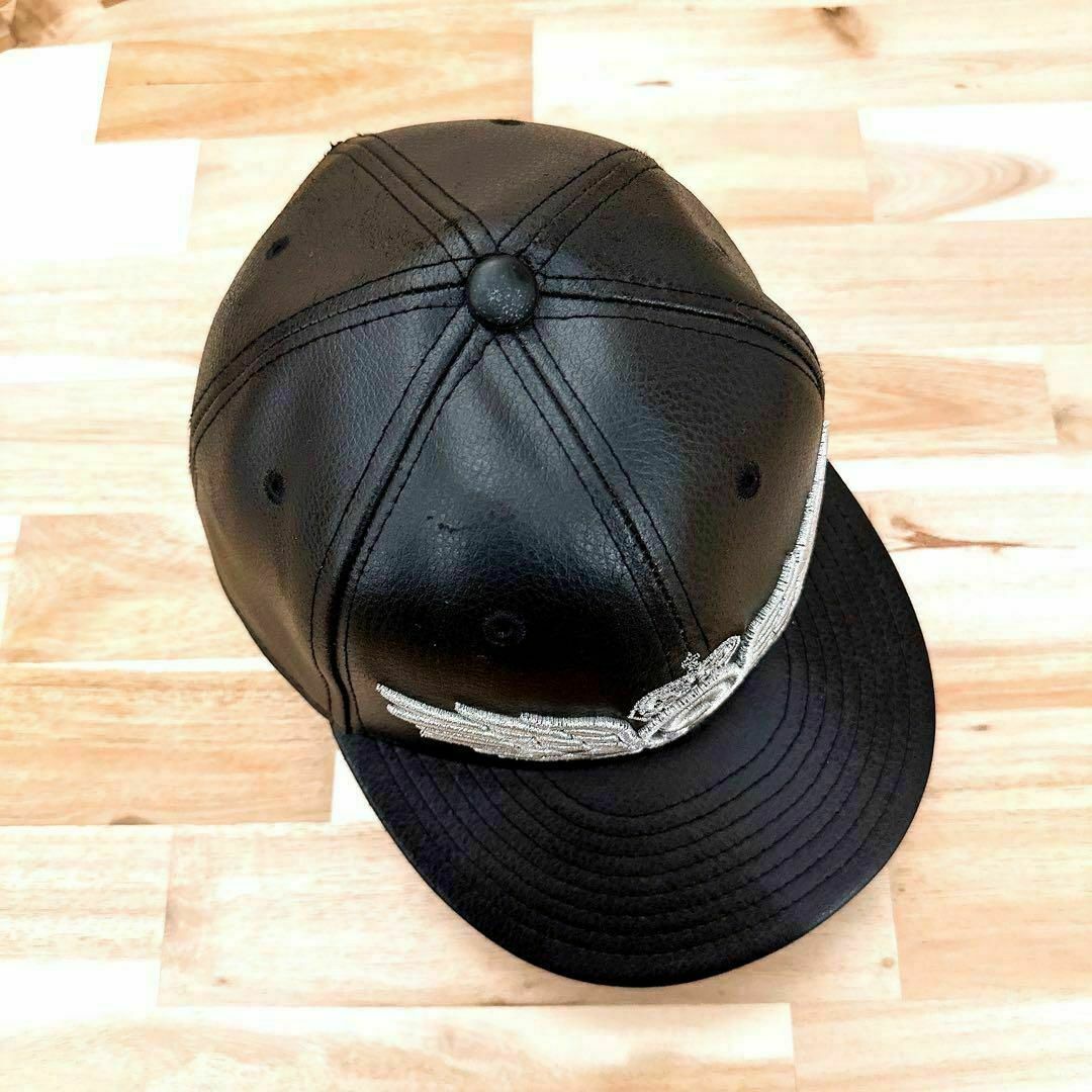 ニューエラ×ナインルーラーズ】NEW ERA コラボ レザー キャップ 黒×銀