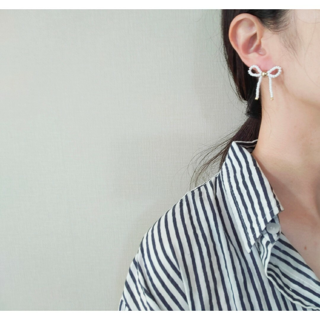 TODAYFUL(トゥデイフル)のribbonpierce（white） ハンドメイドのアクセサリー(ピアス)の商品写真