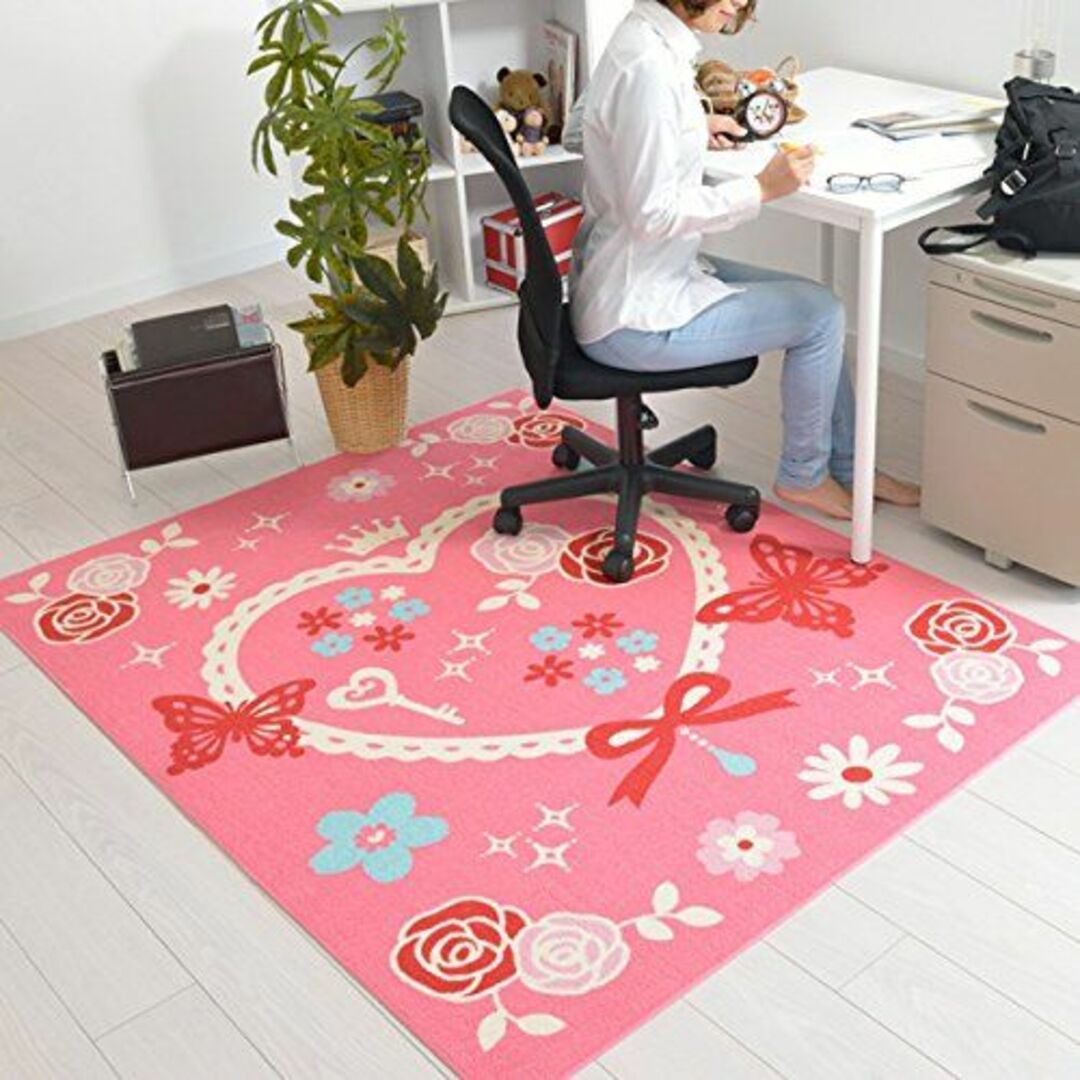 【色: ピンク】なかね家具 デスクカーペット 女の子 ラグマット 洗える デザイ