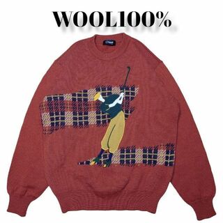 古着 wool 100% ニットセーター GOLF ゴルファー 刺繍(ニット/セーター)