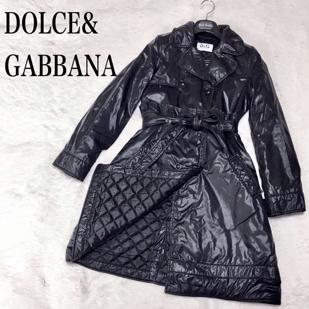 美品 DOLCE&GABBANA 中綿 キルティングコート ロング ダブルボタン約605cm着丈