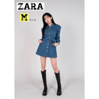 ザラ(ZARA)の【美品♡】ZARA デニムワンピース　ミニスカート　ベルト付き　Mサイズ(ミニワンピース)