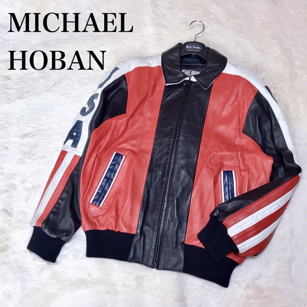 MICHAEL HOBAN レザージャケット ブルゾン USA 星条旗 刺繍 - レザー ...