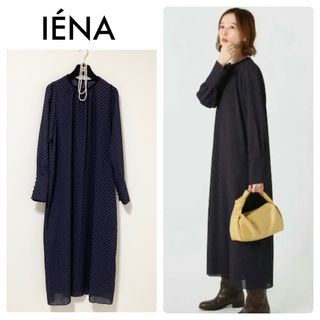 イエナ(IENA)の美品♡ イエナ ドットクルーネックワンピース ロング丈 サイズ36 Iライン(ロングワンピース/マキシワンピース)