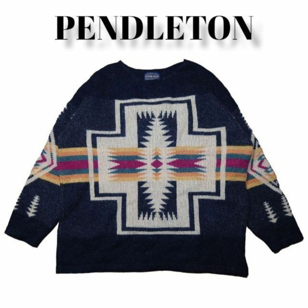 約60cm袖丈PENDLETON ネイティブ柄 ニットセーター ビッグプリント ペンドルトン