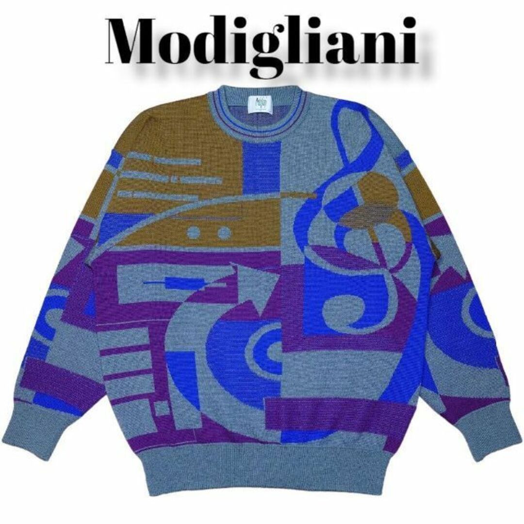 90s Modigliani　良デザイン　Wool100　総柄　ニットセーター