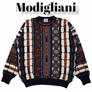 90s Modigliani　良デザイン　Wool100　総柄　ニットセーター