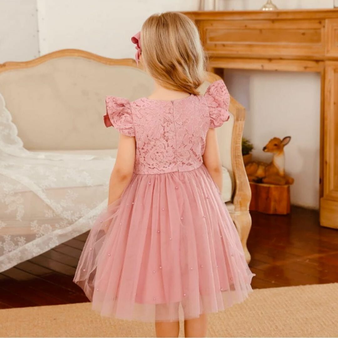 100 ワンピース　キッズドレス　チュール　ピンク　フリル キッズ/ベビー/マタニティのキッズ服女の子用(90cm~)(ワンピース)の商品写真