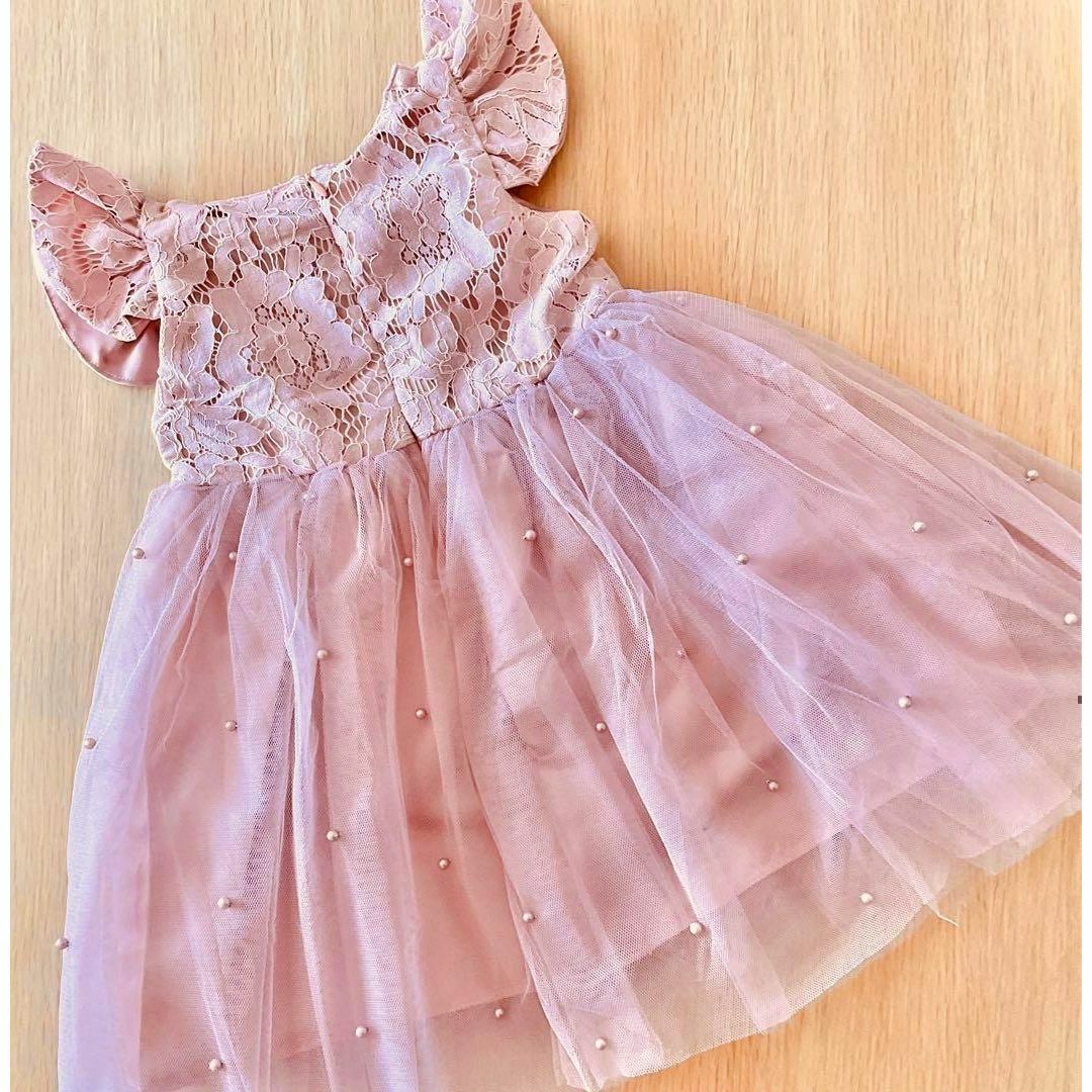 100 ワンピース　キッズドレス　チュール　ピンク　フリル キッズ/ベビー/マタニティのキッズ服女の子用(90cm~)(ワンピース)の商品写真