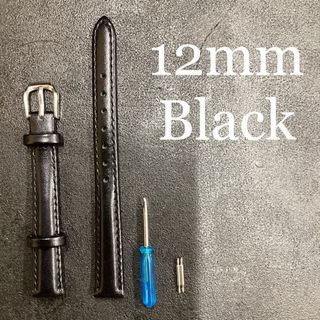 12mm ステッチタイプ 腕時計ベルト（ブラック系ベルト／シルバーバックル）(腕時計)