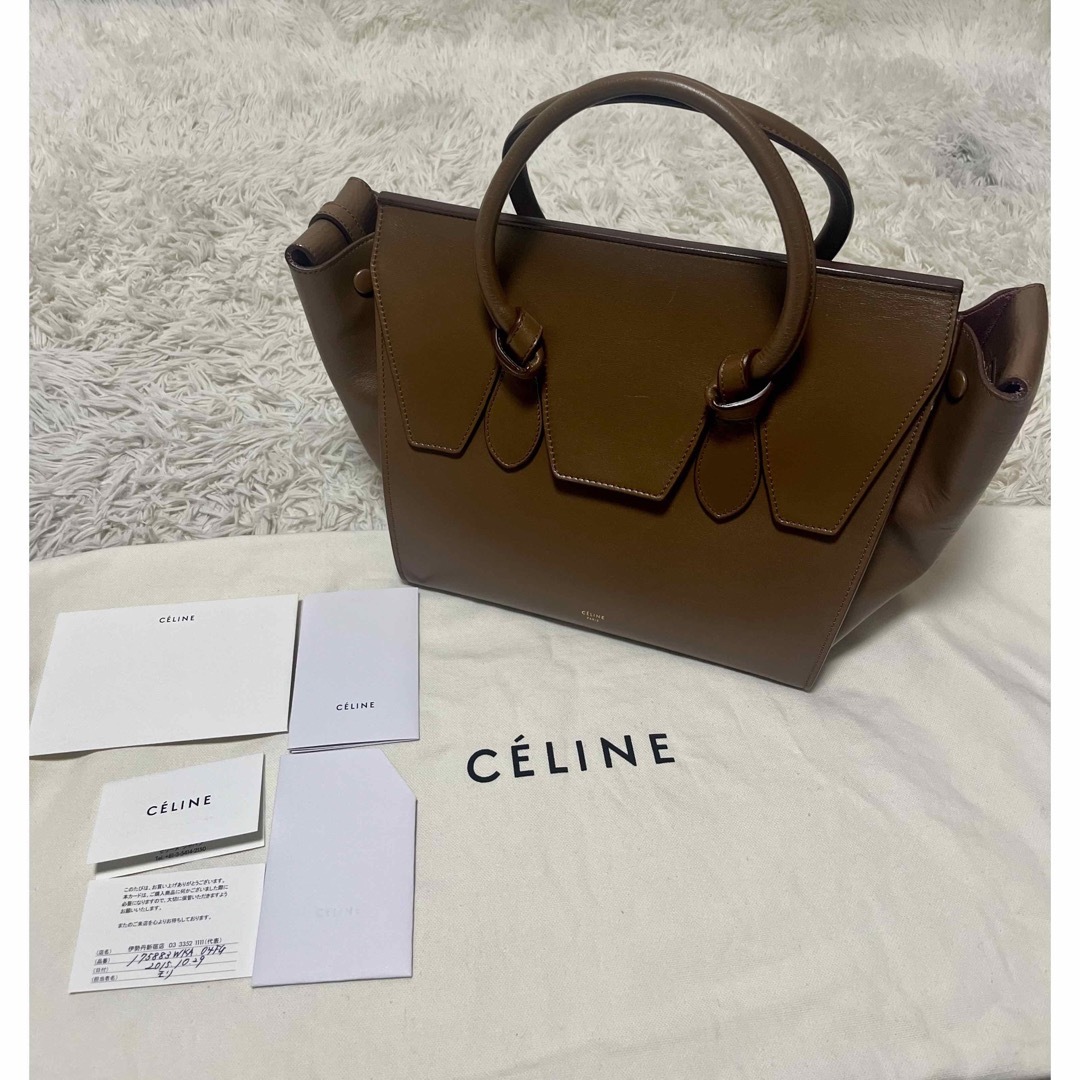 希少 美品 CELINE セリーヌ タイハンドバッグ レザー ブラウン×ピンクのサムネイル