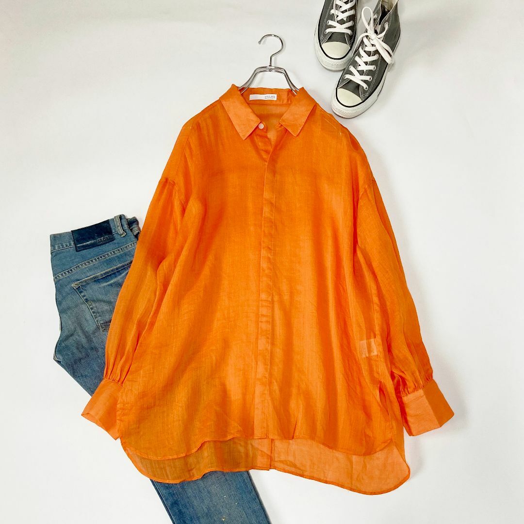 約70cm後COLLAGE GALLARDAGALANTE　　オレンジ　ラミーギャザーシャツ