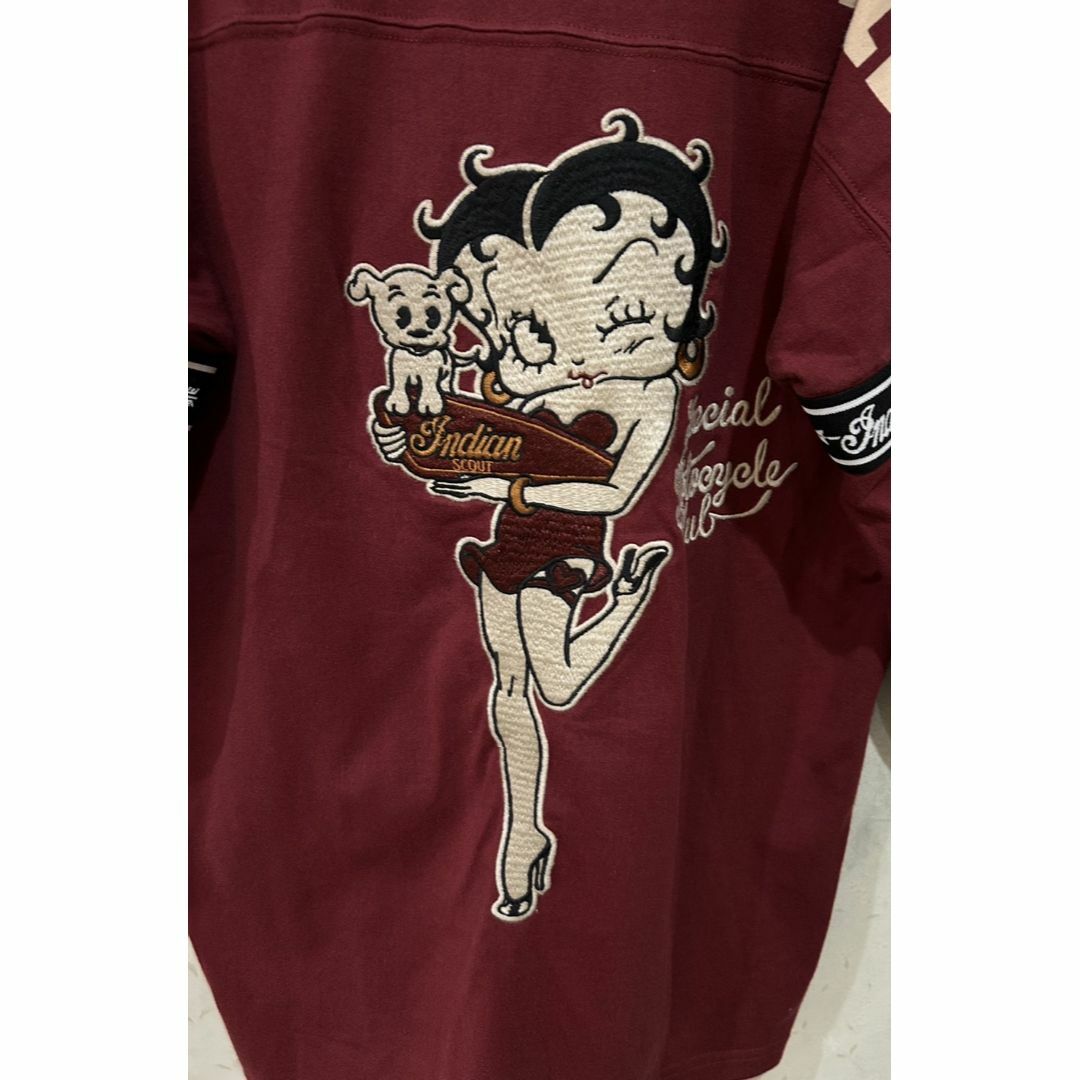 Betty Boop(ベティブープ)の＊インディアンモトサイクル×ベティちゃん 刺繍 長袖 カットソー Tシャツ L メンズのトップス(Tシャツ/カットソー(七分/長袖))の商品写真