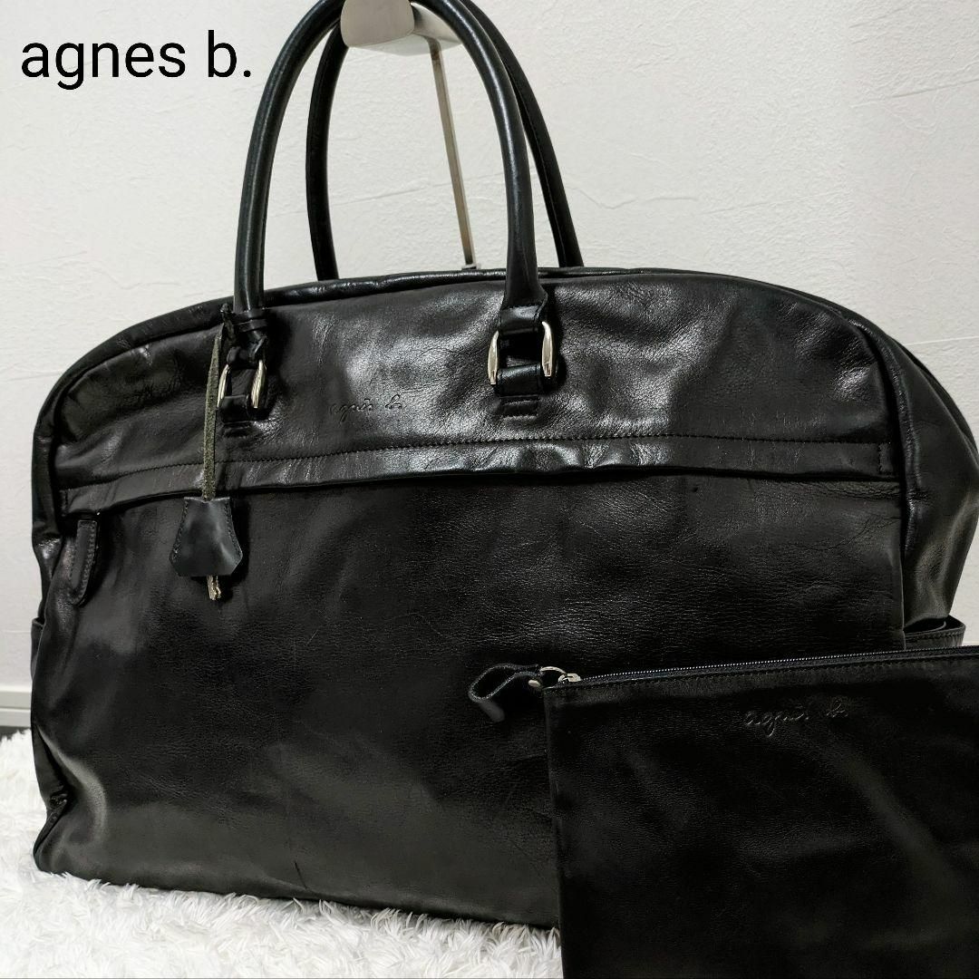 agnes b. - アニエスベー ボストンバッグ 黒 オールレザー 大容量 ...