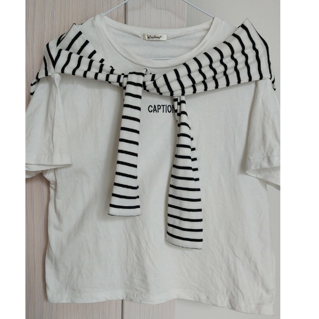 しまむら(シマムラ)のドッキングロゴTシャツ ボーダー レディースのトップス(Tシャツ(半袖/袖なし))の商品写真