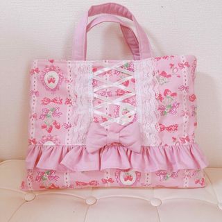 ＊ハンドメイド＊レッスンバッグ レース フリル リボン(バッグ/レッスンバッグ)