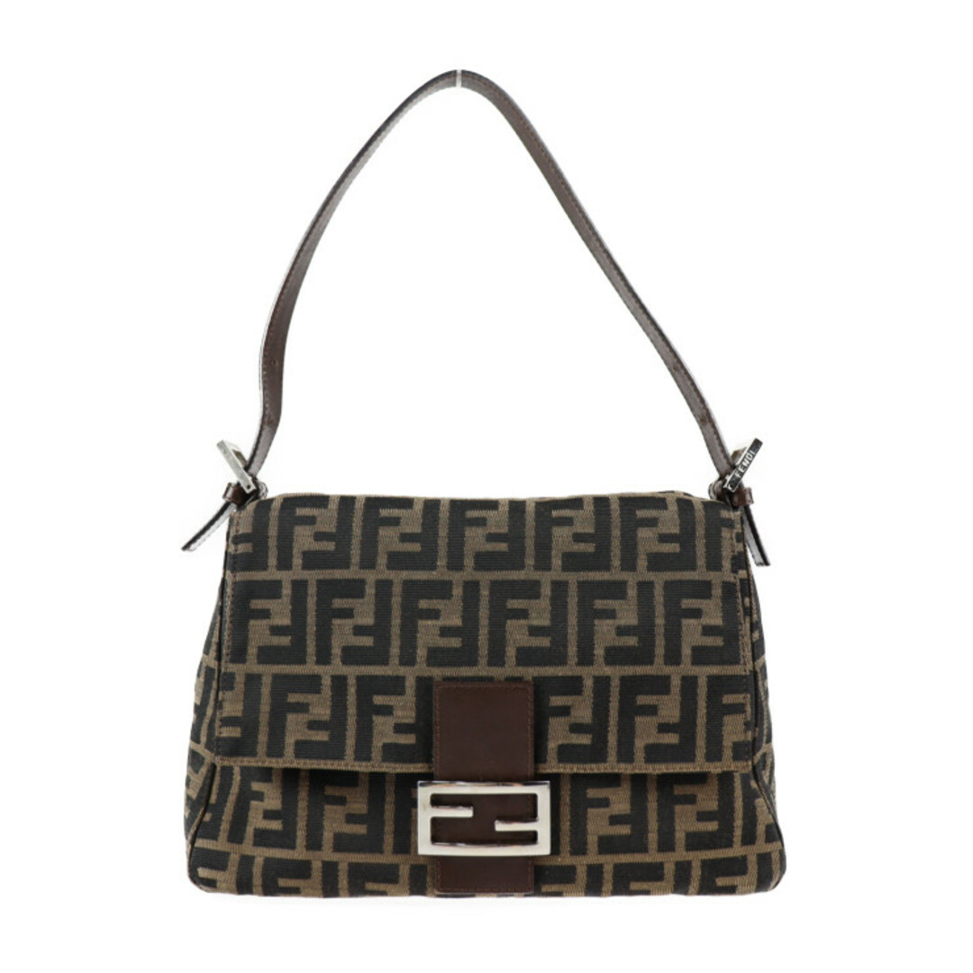 中古内側FENDI フェンディ  マンマバケット ハンドバッグ 2348 26325 008 キャンバス レザー  ブラウン シルバー金具  ズッカ ワンショルダーバッグ 【本物保証】