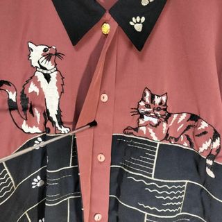 レトロ アニマル長袖シャツ アート柄 デザイン古着 レトロボタン 昭和