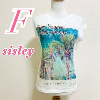 シスレー(Sisley)のSISLEY シスレー　半袖カットソー　ホワイト　ブルー　F　プリント　夏(カットソー(半袖/袖なし))