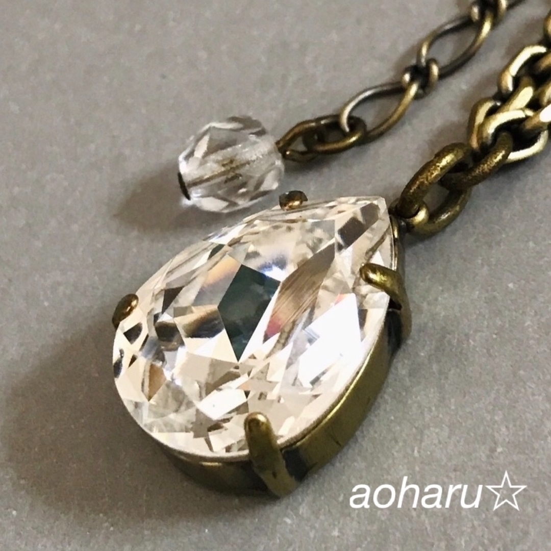 金古美 枠付き グラスストーン ロングネックレス アンティーク 宝石質 ハンドメイドのアクセサリー(ネックレス)の商品写真