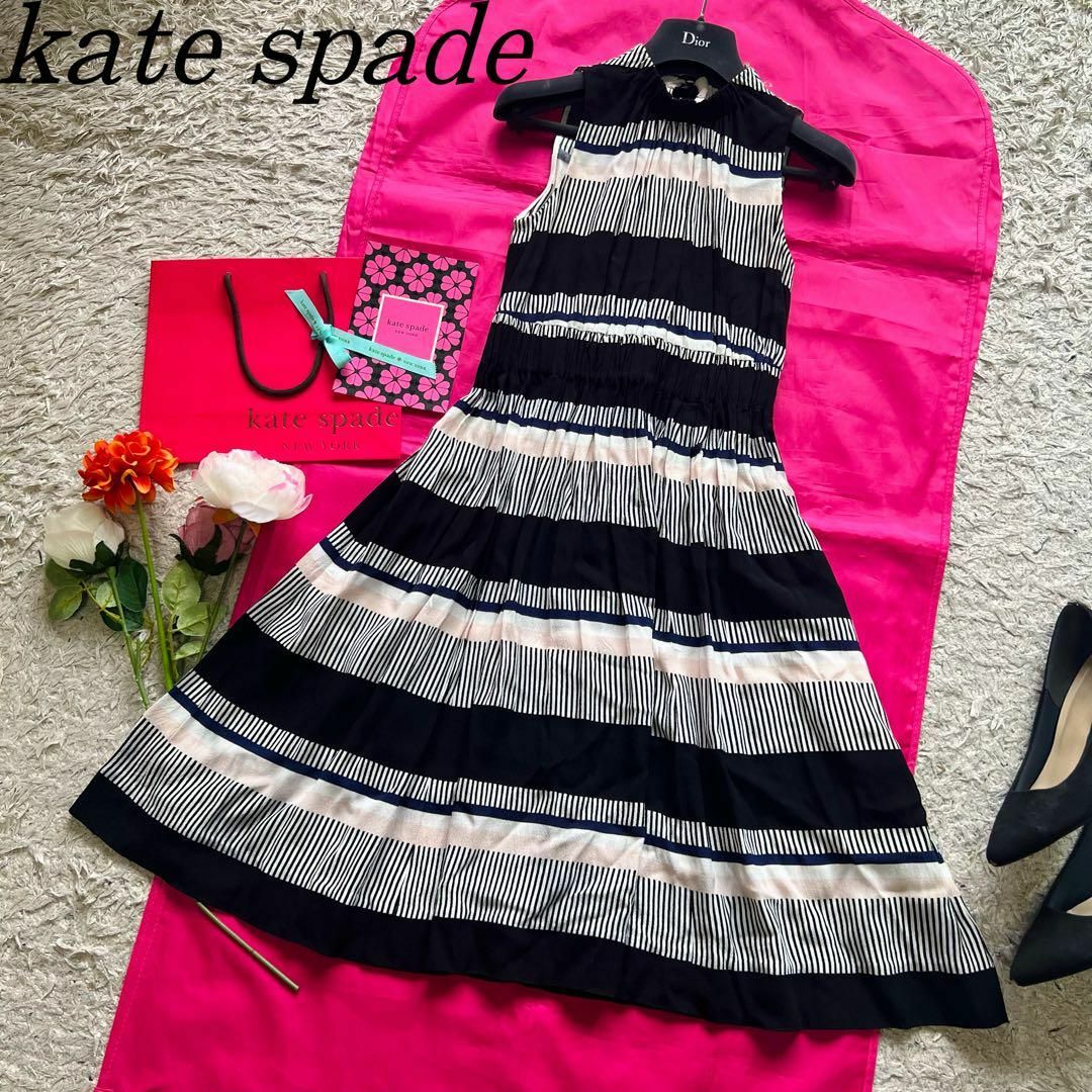 美品 kate spade ケイトスペード ブラック ワンピース - ひざ丈ワンピース