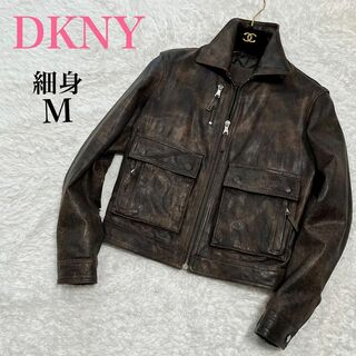DKNY（ダナキャランニューヨーク）切り替えライダースジャケット レザー/P/