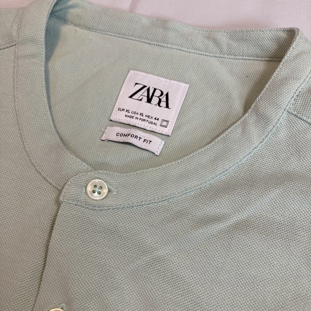 ZARA(ザラ)の極美品ノーカラーシャツZARAザラ メンズXLライトグリーン半袖シャツ送料無料 メンズのトップス(シャツ)の商品写真