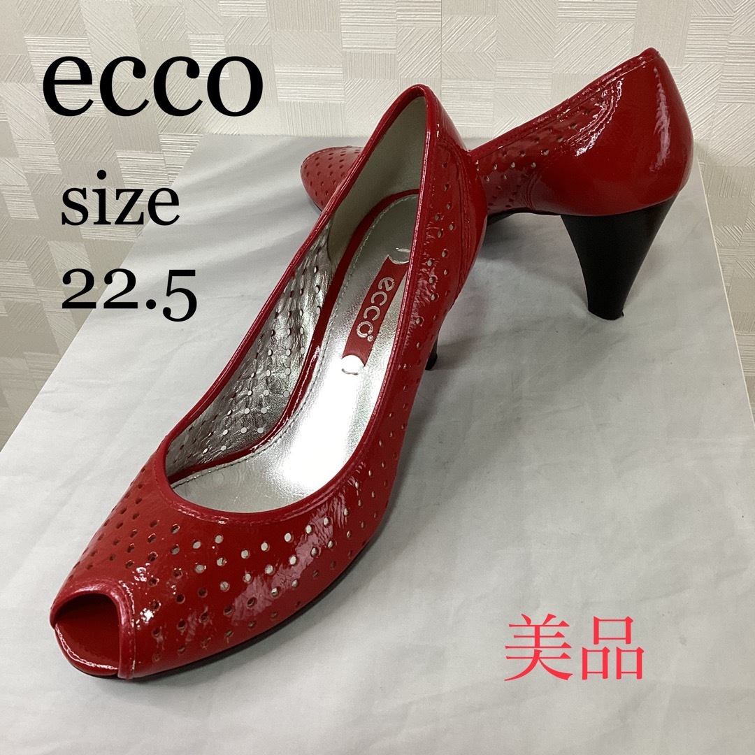 ECCO - 美品 ecco エコー エナメルオープントゥパンプス レッドの通販