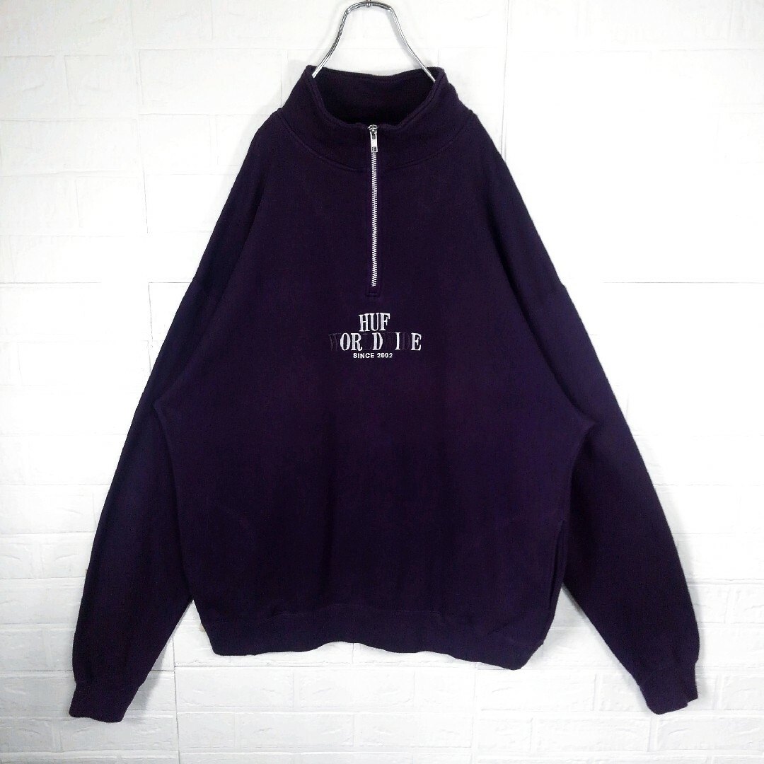 本店 日本 《HUF(ハフ)》HUF OR DIE 刺繍 裏起毛ハーフジップ