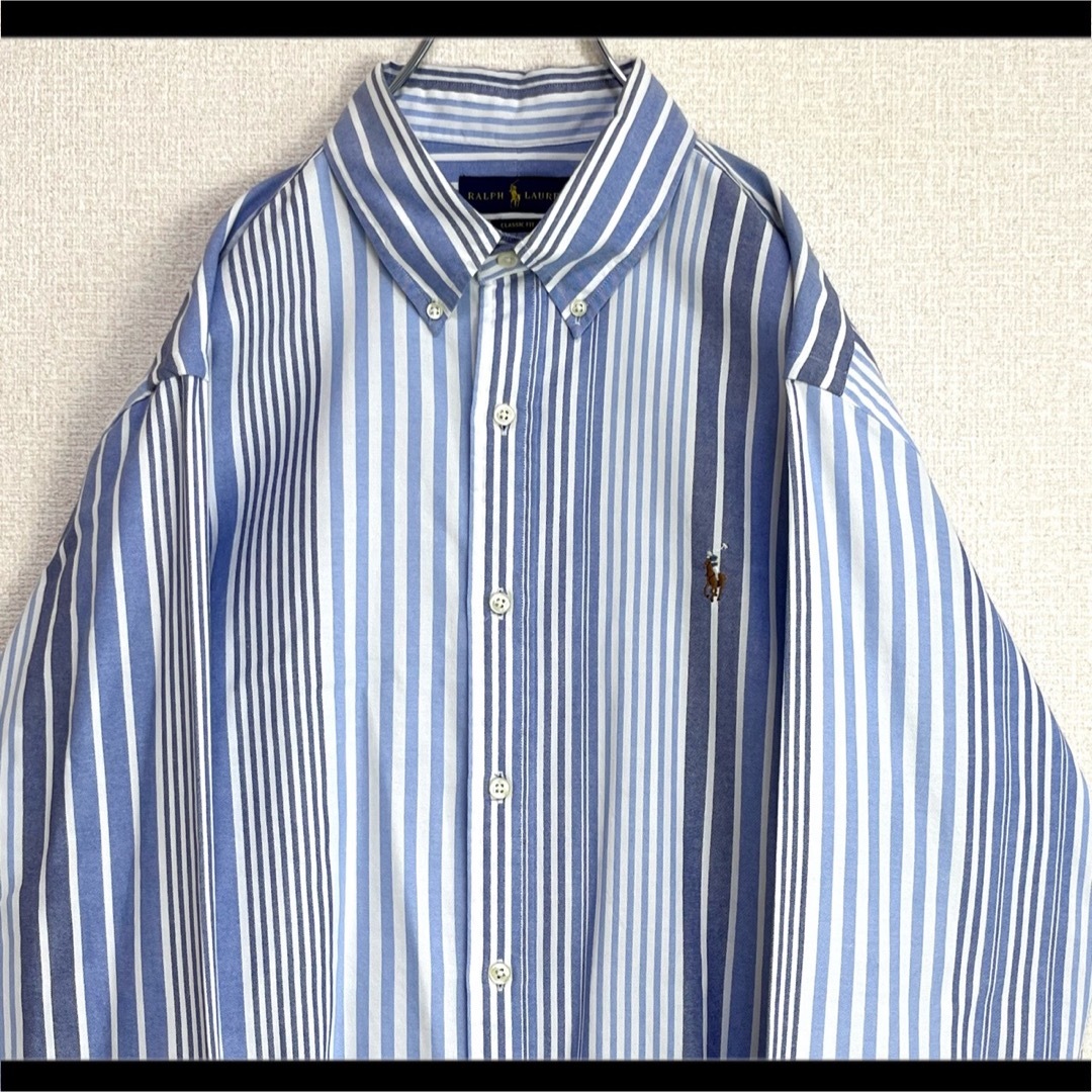 正規品 ラルフローレン BDシャツ 長袖 ブルーストライプ マルチポニー刺繍
